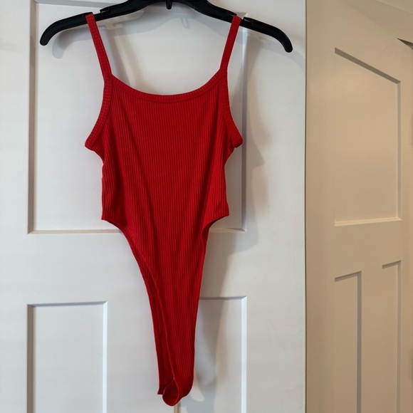 Zara Red High Cut Spaghetti Strap Bodysuit, Size Small - Picture 2 of 4